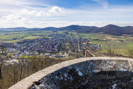 Germany, Hesse, Zierenberg, Town seen from top of Schreckenbergturm tower in early spring