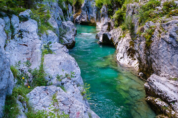 Fototapeta na wymiar The great Soca gorge in Slovenia