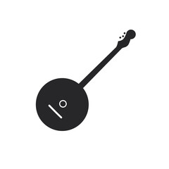 Black filled banjo. Musical strings instrument icon.