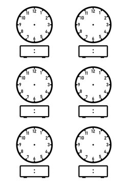 Blank digital and analog clock worksheet. Clipart image