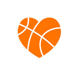 Heart shaped basketball glyph icon. Clipart image isolated on white background