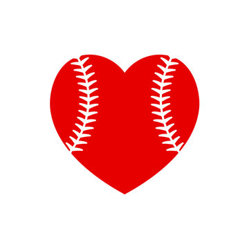 Heart shaped baseball glyph icon. Clipart image isolated on white background