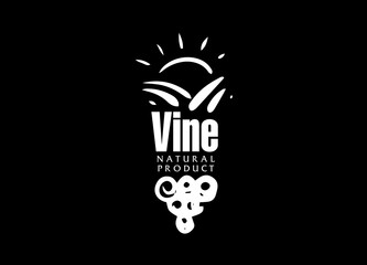 Vector logo drawn by hand. Landscape of vineyards for making wine