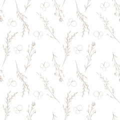 Meadow flowers seamless pattern. Summer flowers. Pencil Sketched flowers. Flowers field pattern.