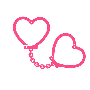 Heart shaped handcuffs silhouette icon. Clipart image isolated on white background