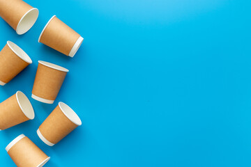 Layout of coffee paper cups. Overhead view