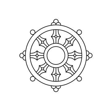 Dharma wheel buddhist outline icon. Clipart image isolated on white background