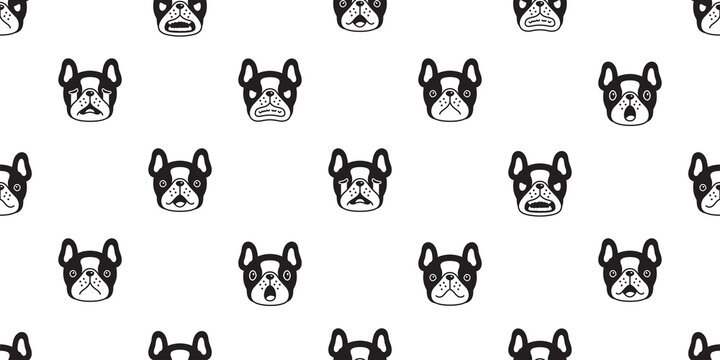 dog seamless pattern french bulldog emotions vector breed paw footprint cartoon repeat wallpaper tile background scarf isolated illustration doodle design