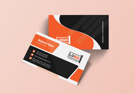 Corporate Business Card Layout with Orange Vector Accents