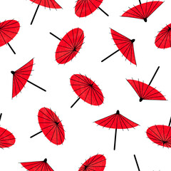 Fototapeta na wymiar Seamless Japanese red umbrella pattern. Vector Illustration