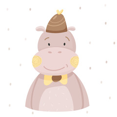 Hippopotamus in a sleeping cap. Ideal for a poster in a nursery, print on clothes.