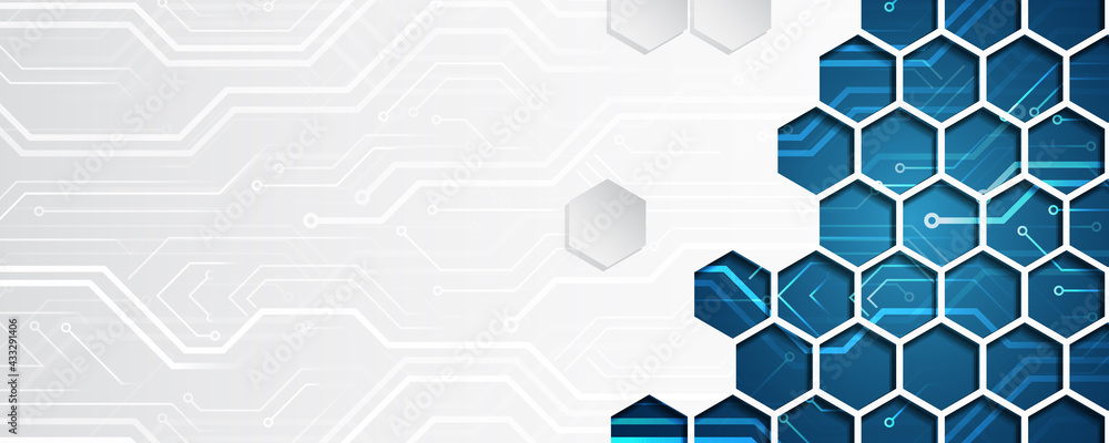 Leinwandbilder Wide Hi tech futuristic technology background. Abstract Engineering, Communication, Sci fi concept. Vector design with hexagons.