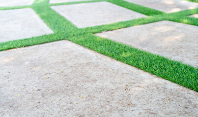 decoration floor by artificial grass and concrete.