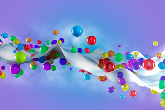 Digitally generated image multicolor balls on wave