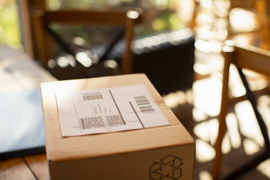 Close up shipping label on box