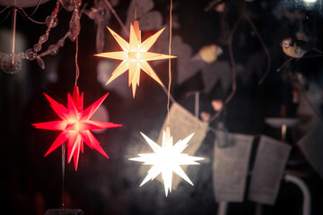 Closeup shot of Moravian stars for Christmas decorations on a blurred background
