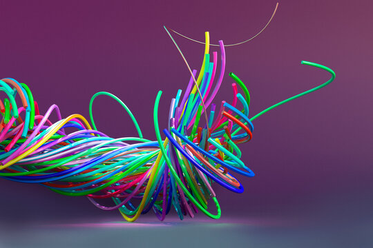Digitally generated image tangled multicolor fiber optic cables
