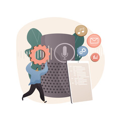 Smart speaker apps development abstract concept vector illustration.