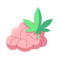 Isolated cannabis with a brain natural medicine icon