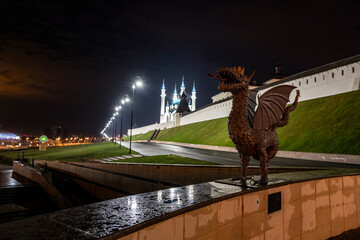 city ​​views of the old Kremlin churches and the monastery of Kazan at night by the light of...