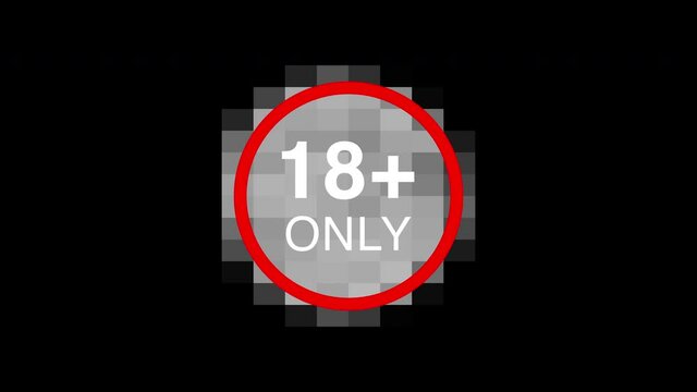 18 Plus Pixelated Censored Video Content with Text Stamp on Black Background and Green Screen