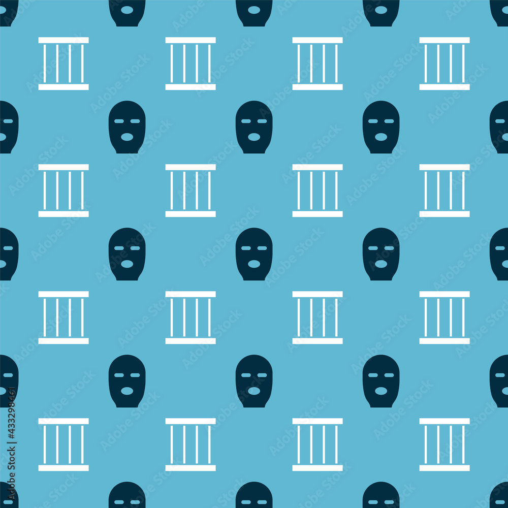 Aufkleber set thief mask and prison window on seamless pattern. vector