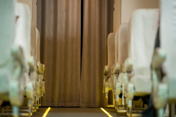 Chair on the plane,Interior passenger airliner cabin.