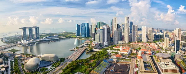 Fotobehang Singapore city skyline panorama, financial district and Marina Bay © Oleksandr Dibrova