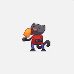 Obraz premium Pixel art cat character licking orange ice cream