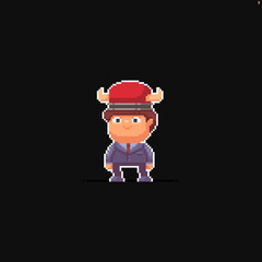 Pixel art male character in office suit and horned helmet