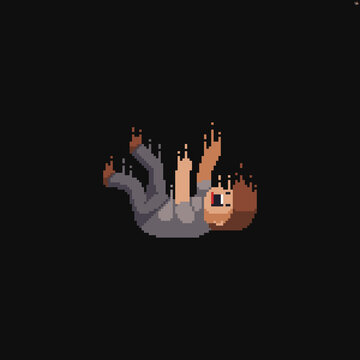 Pixel art male character falling into darkness