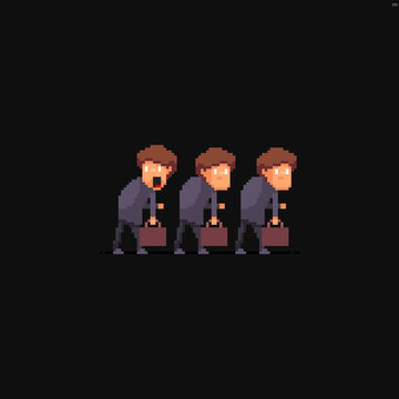 Three same looking male characters in office suits walking like a zombie