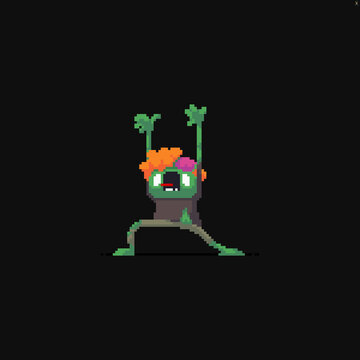 Pixel art zombie character attacking with his hands up