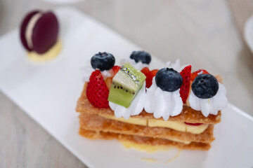 Fresh berry mille feuille with Bourbon vanilla cream.