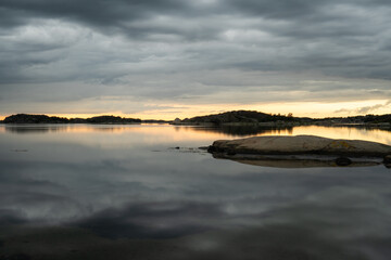 Dramatic evening on the Swedish west coast. Seascape in a beautiful sunset.