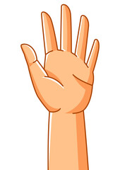 Illustration of raised hand. Sign of consent or choice.