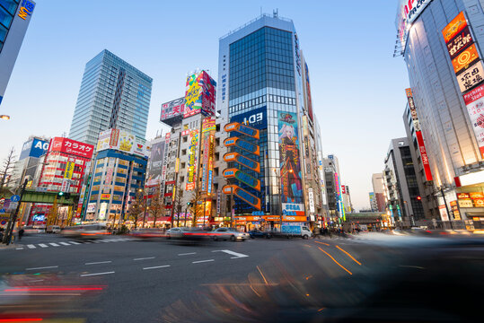 Tokyo, Japan - January 8, 2016:  Street view of Akihabara district in Tokyo, Japan. Akihabara district is a shopping area for video games, anime, manga, and computer goods.