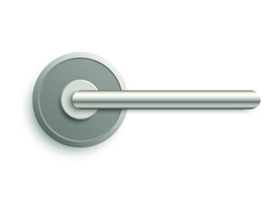 Realistic metal door handle isolated on white background. Template design for home, room interior, office, hotel. Metal doorknob. Straight entrance opening mechanism. 3d vector illustration