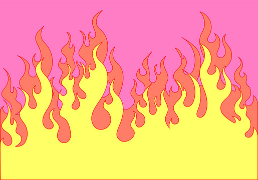 Fire flat design vector illustration. Two layers of flames. 2D cartoon japanese anime style hand drawn  drawing. Aesthetic style background. Perfect for texturing 3D models or to use as an art texture