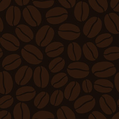 Coffee beans isolated on dark brown background. Cute seamless pattern. Vector simple flat graphic illustration. Texture.