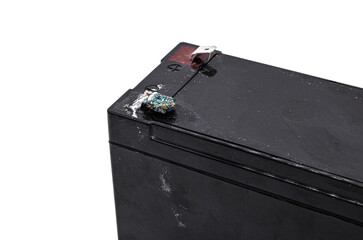 Black electric battery on white background