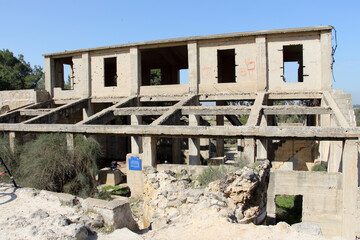 The remains of a sulfur distillation plant established in 1933 stand outside of Kibbutz Beeri, in Israel