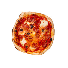 Isolated salami with tomato and mozzarella on the white background