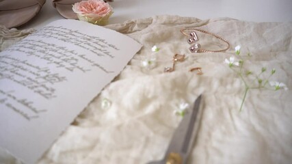 Cards flowers and decor laid out at the wedding