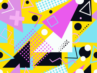 Memphis seamless pattern. Geometric elements memphis in the style of 80's. Trendy retro background for printing on paper, advertising materials and fabric. Vector illustration
