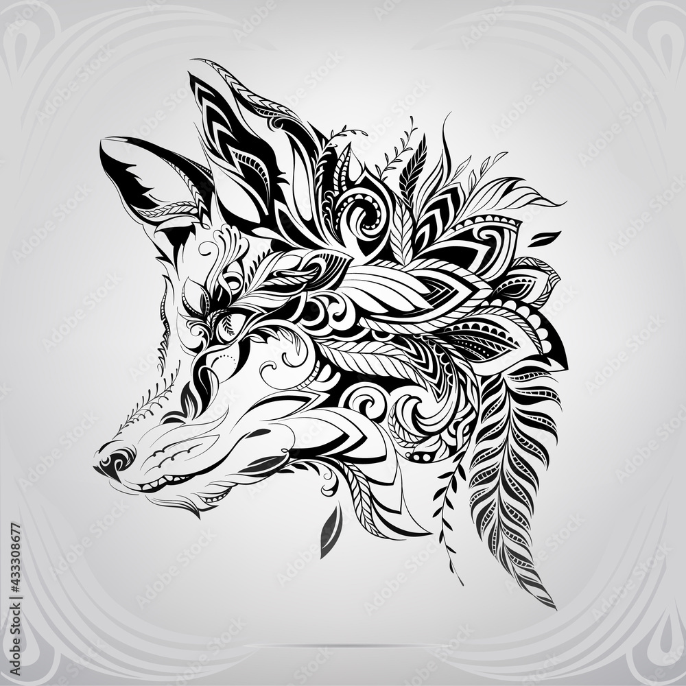 Wall mural fox head in floral ornament