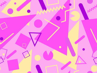 Memphis seamless pattern. Geometric elements memphis in the style of 80's. Trendy retro background for printing on paper, advertising materials and fabric. Vector illustration