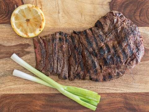 Overhead View of Grilled Beefsteak on Carving Board