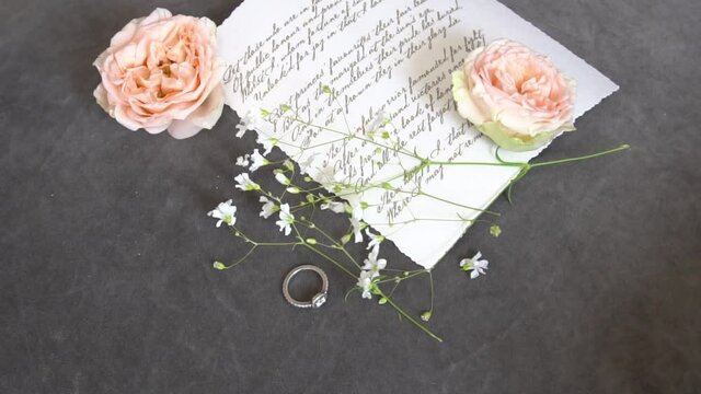 Wedding day decorations bridal shoes flowers Slow Motion