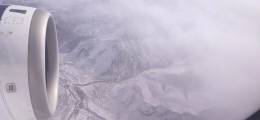 Winter mountains from the plane window